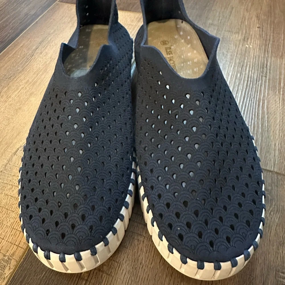 Ilse Jacobsen Blue Suede Tulip Slip On Flats‎ Laser Cut Pattern Women's Sz EU 38 - Picture 3 of 14